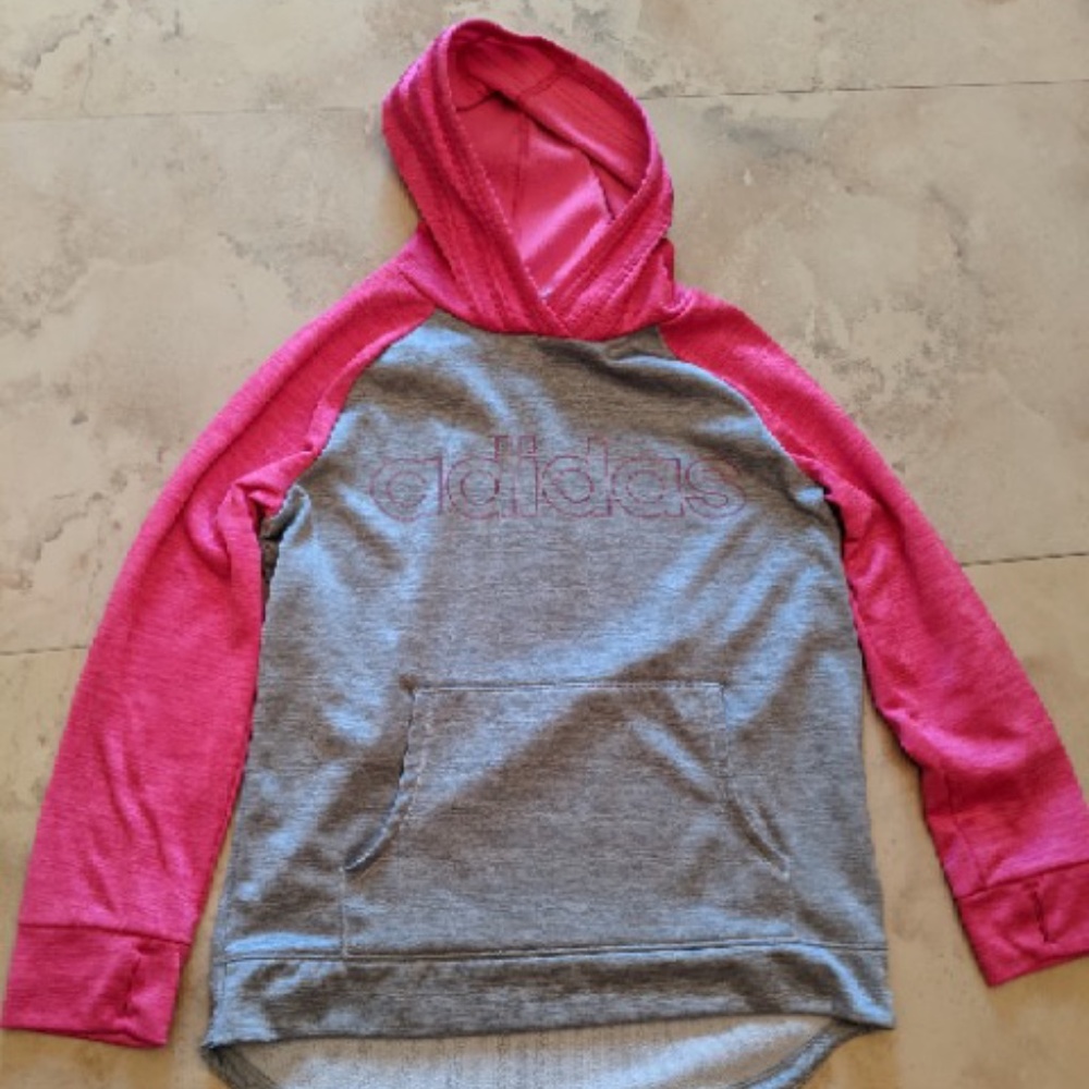 pink and gray Adidas hoodie